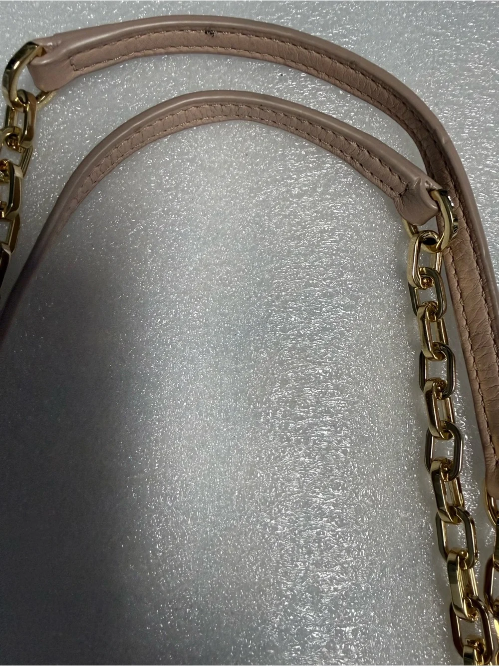 Tory Burch Blush Pink Pebbled Leather Chain Shoulder Tote Bag Gold Logo